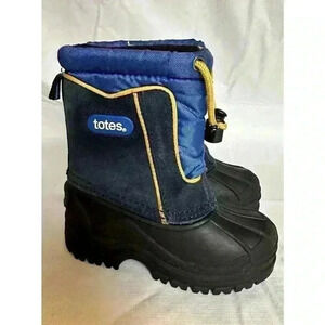 Totes George T Kids Boys Black Yellow Blue Waterproof Snow Rain Boots Shoes Sz 7